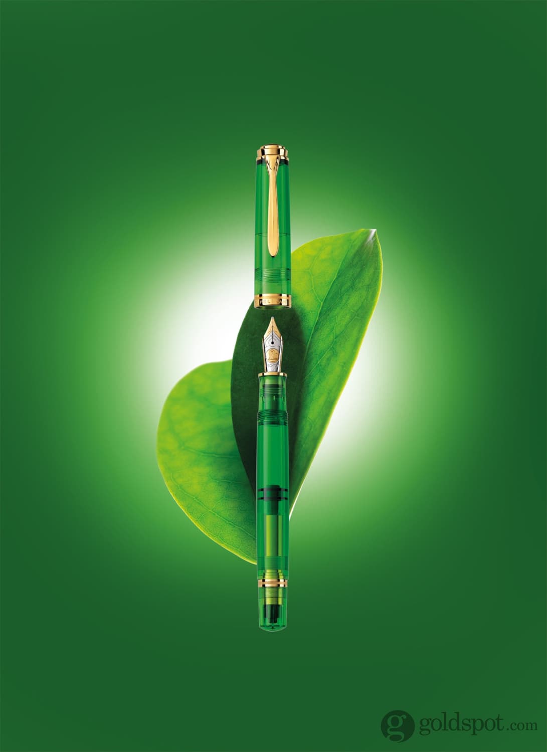 Pelikan Souveran M800 Fountain Pen in Green Demonstrator with Gold Trim - 18K Gold Fountain Pen