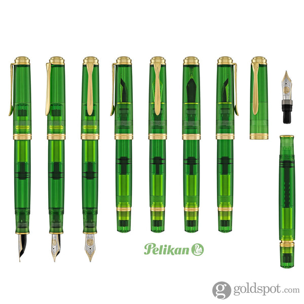 Pelikan Souveran M800 Fountain Pen in Green Demonstrator with Gold Trim - 18K Gold Fountain Pen