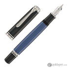 Pelikan Souveran M805 Fountain Pen in Black & Blue with Silver Trim - 18K Gold Fountain Pens