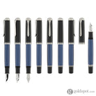 Pelikan Souveran M805 Fountain Pen in Black & Blue with Silver Trim - 18K Gold Fountain Pens