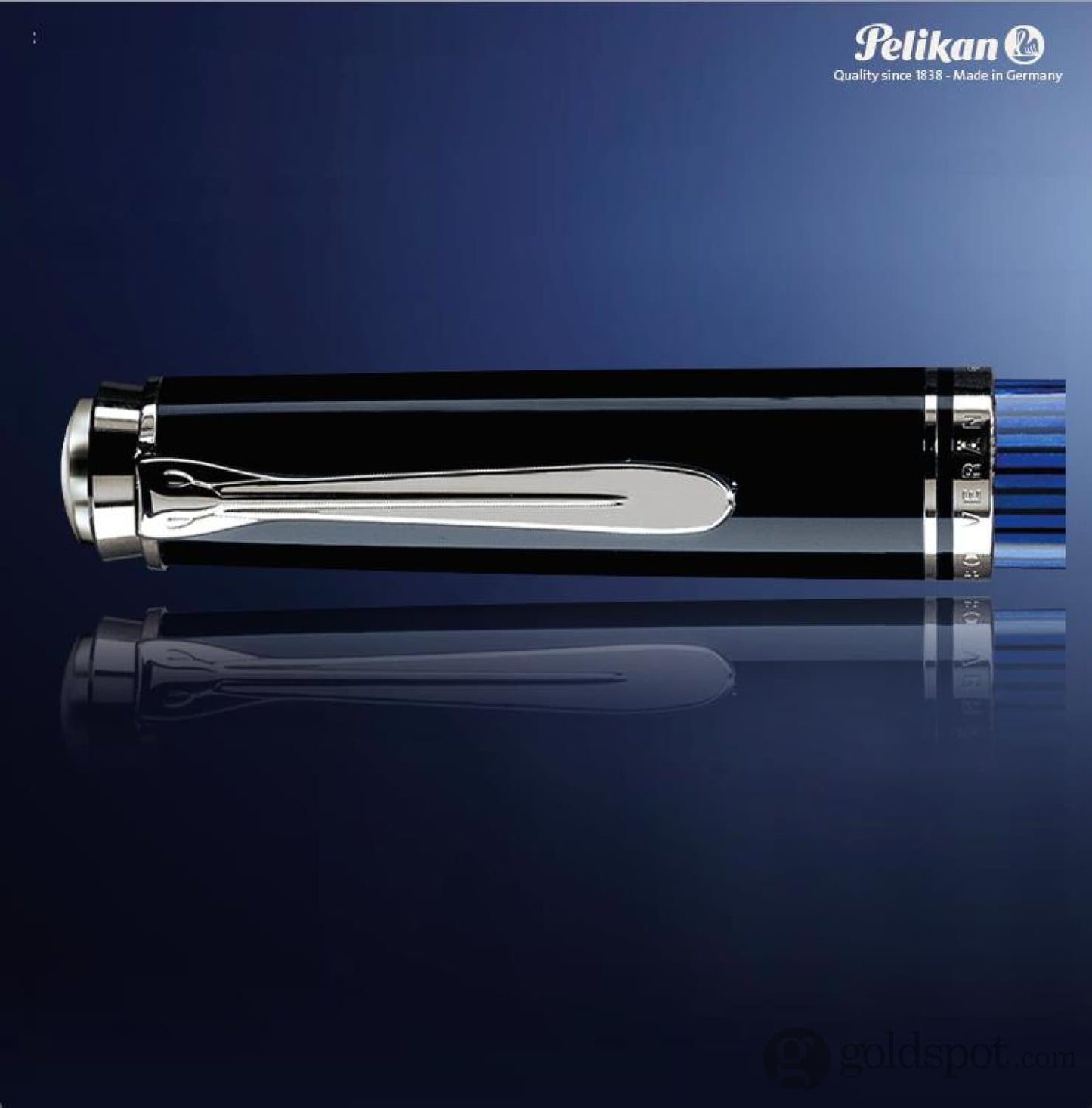 Pelikan Souveran M805 Fountain Pen in Black & Blue with Silver Trim - 18K Gold Fountain Pens