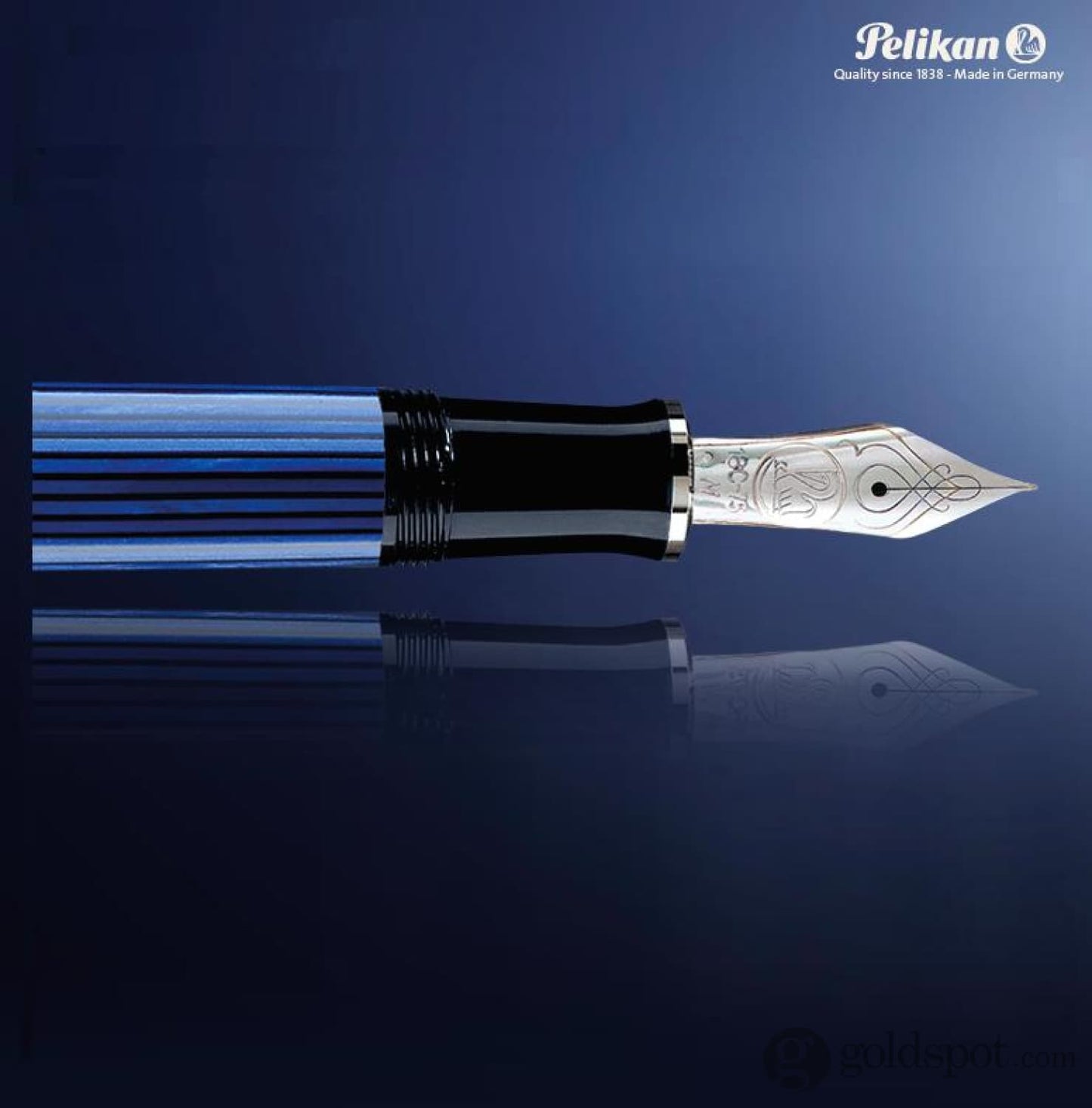 Pelikan Souveran M805 Fountain Pen in Black & Blue with Silver Trim - 18K Gold Fountain Pens