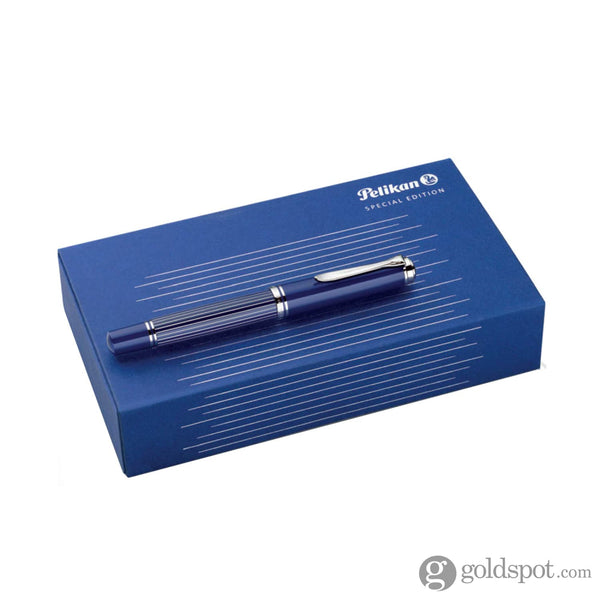 Pelikan Souveran M815 Fountain Pen in Metal Striped Blue with Silver Trim 18K Gold Fountain Pen
