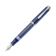 Pelikan Souveran M815 Fountain Pen in Metal Striped Blue with Silver Trim - 18K Gold