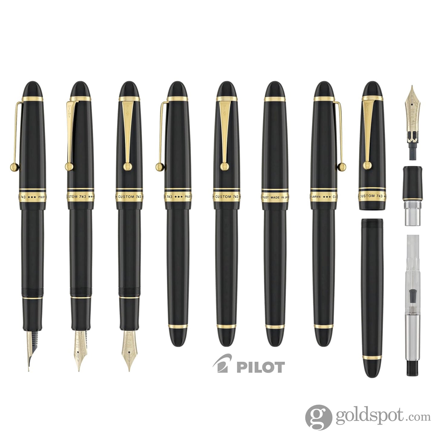 Pilot Custom 743 Fountain Pen in Black/Gold - 14kt Gold Fountain Pen