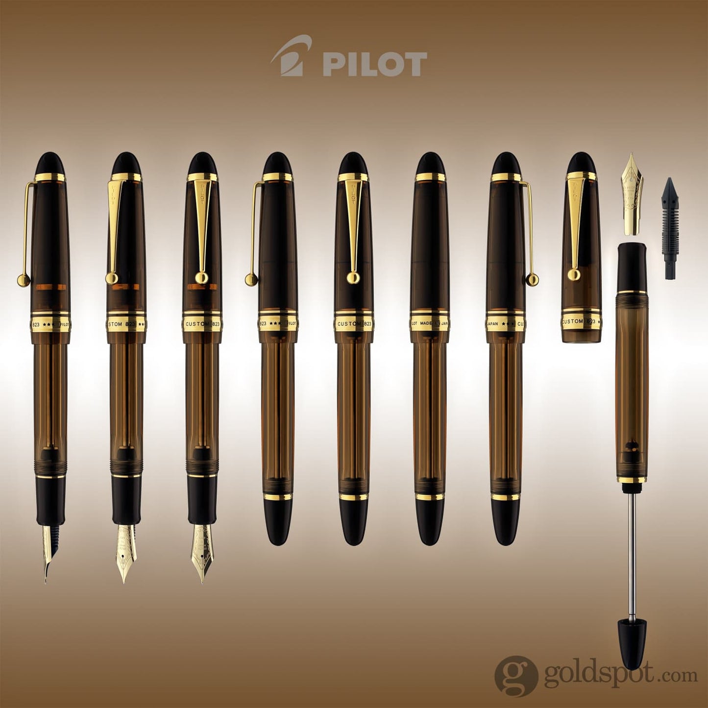 Pilot Custom 823 Fountain Pen in Amber with Gold Trim - 14K Gold Fountain Pen