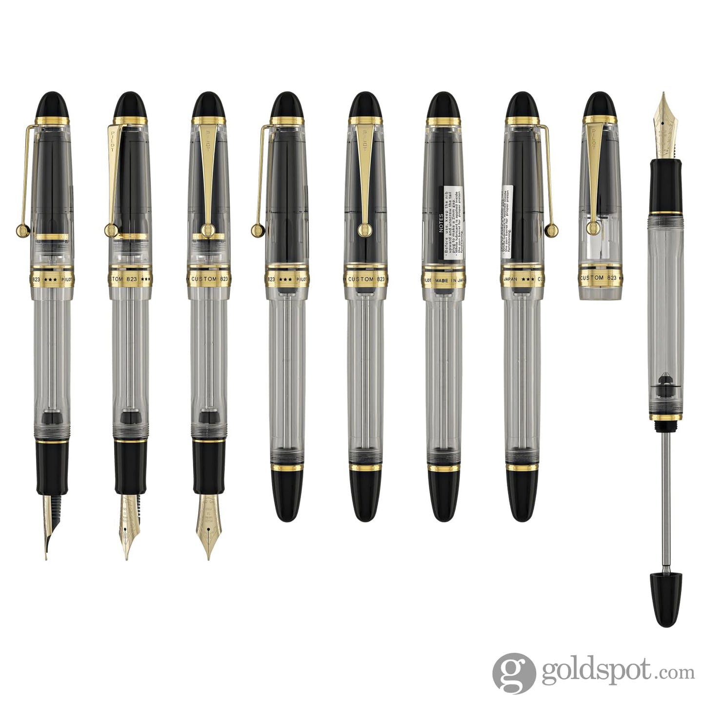 Pilot Custom 823 Fountain Pen in Clear with Gold Trim - 14K Gold Fountain Pen