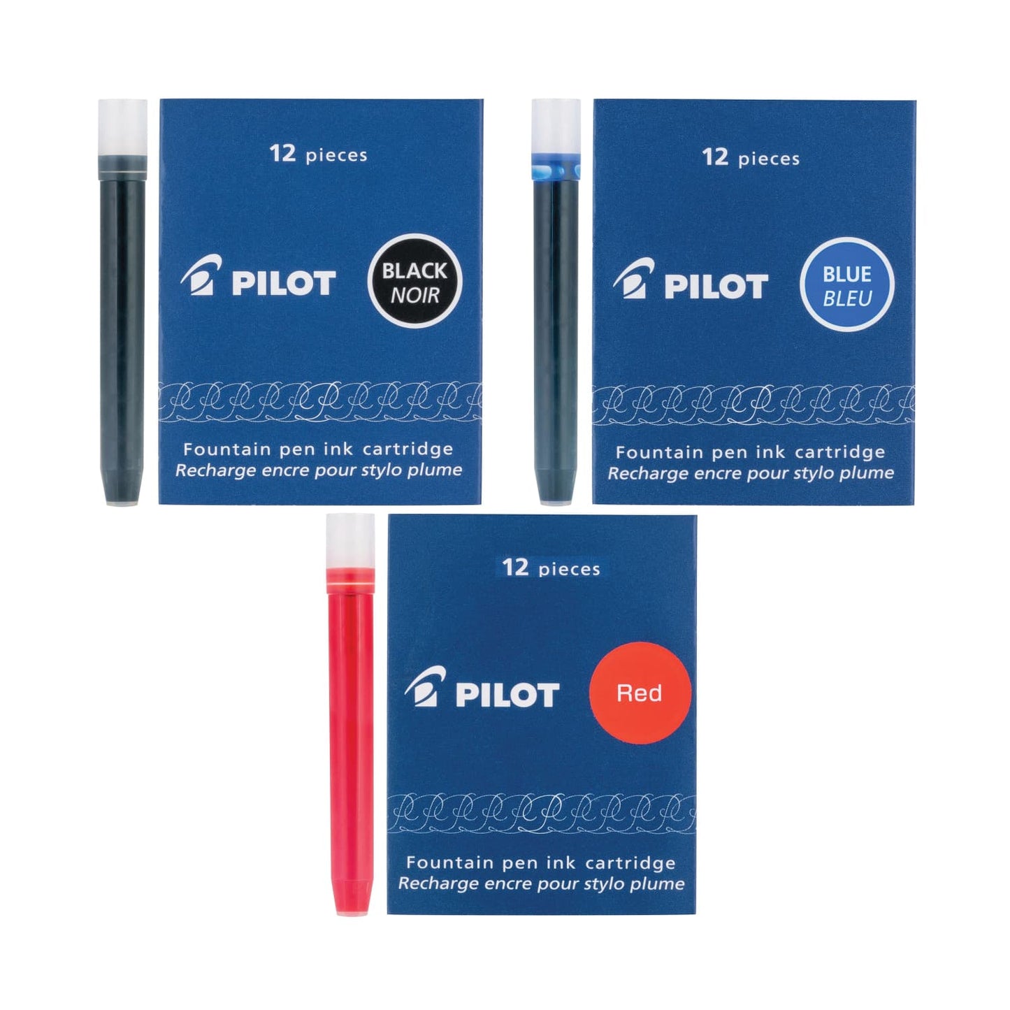 Pilot Namiki IC50 Ink Cartridge in Black Blue & Red - Pack of 12 Fountain Pen Cartridges