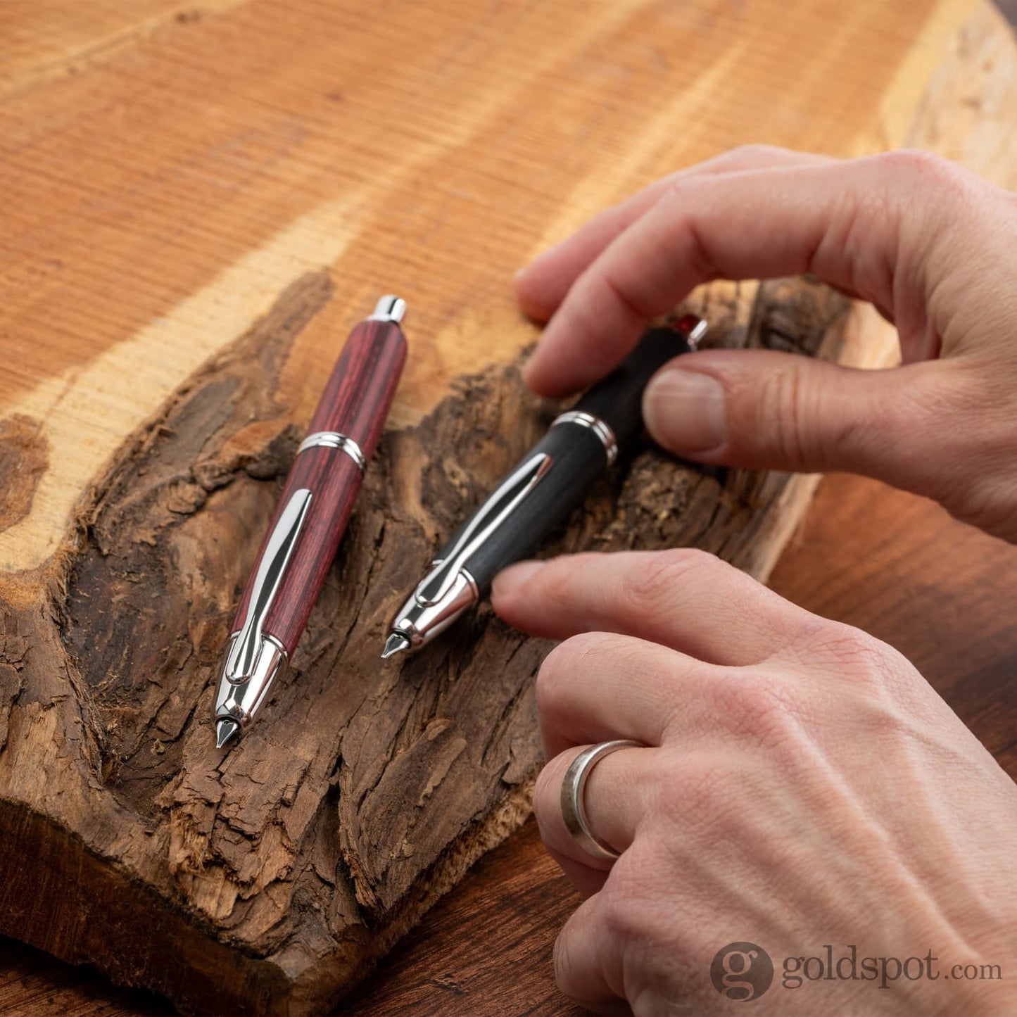 Pilot Vanishing Point Fountain Pen in Birchwood Black - 18K Gold Fountain Pen