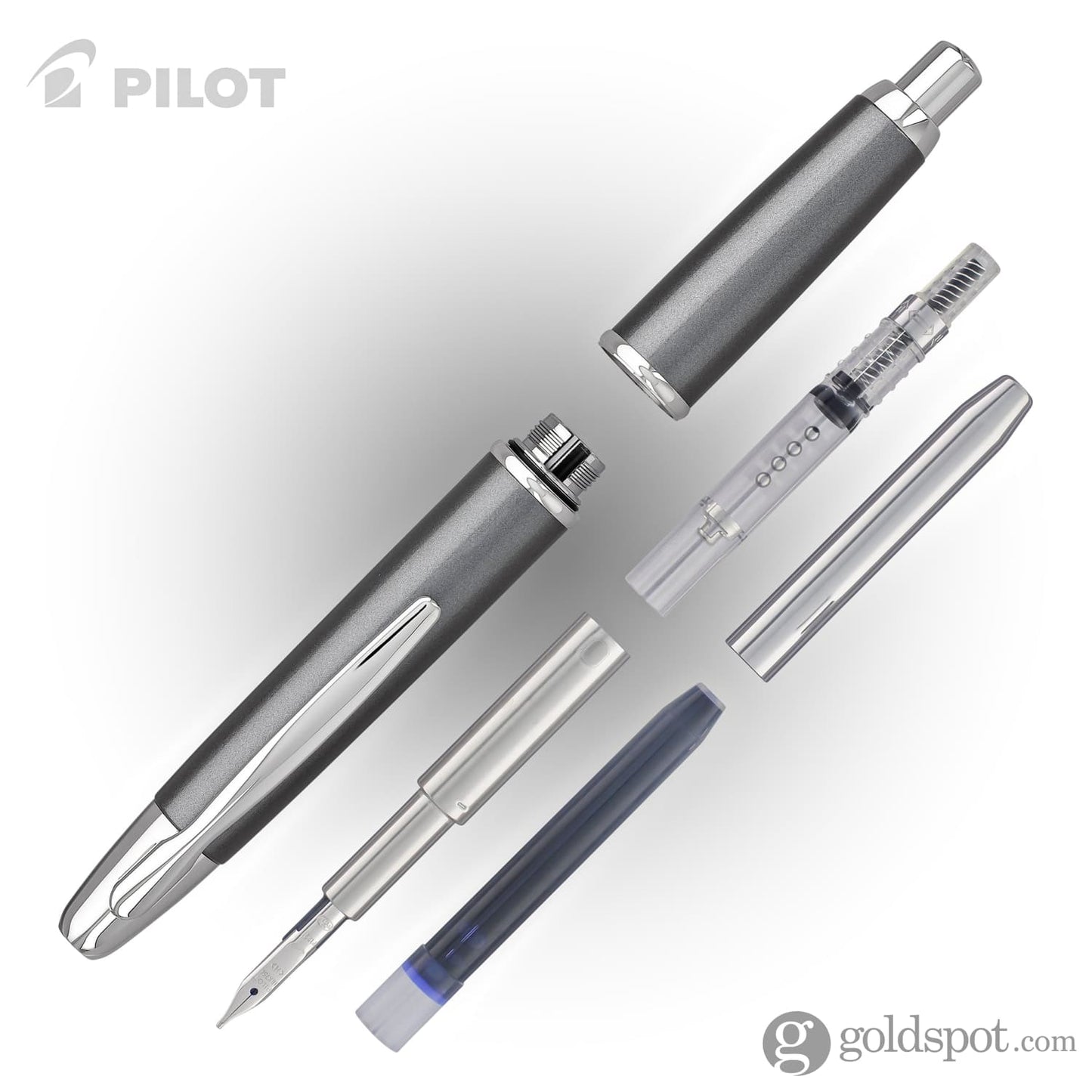 Pilot Vanishing Point Fountain Pen in Gun Metal Gray & Rhodium - 18K Gold Fountain Pen
