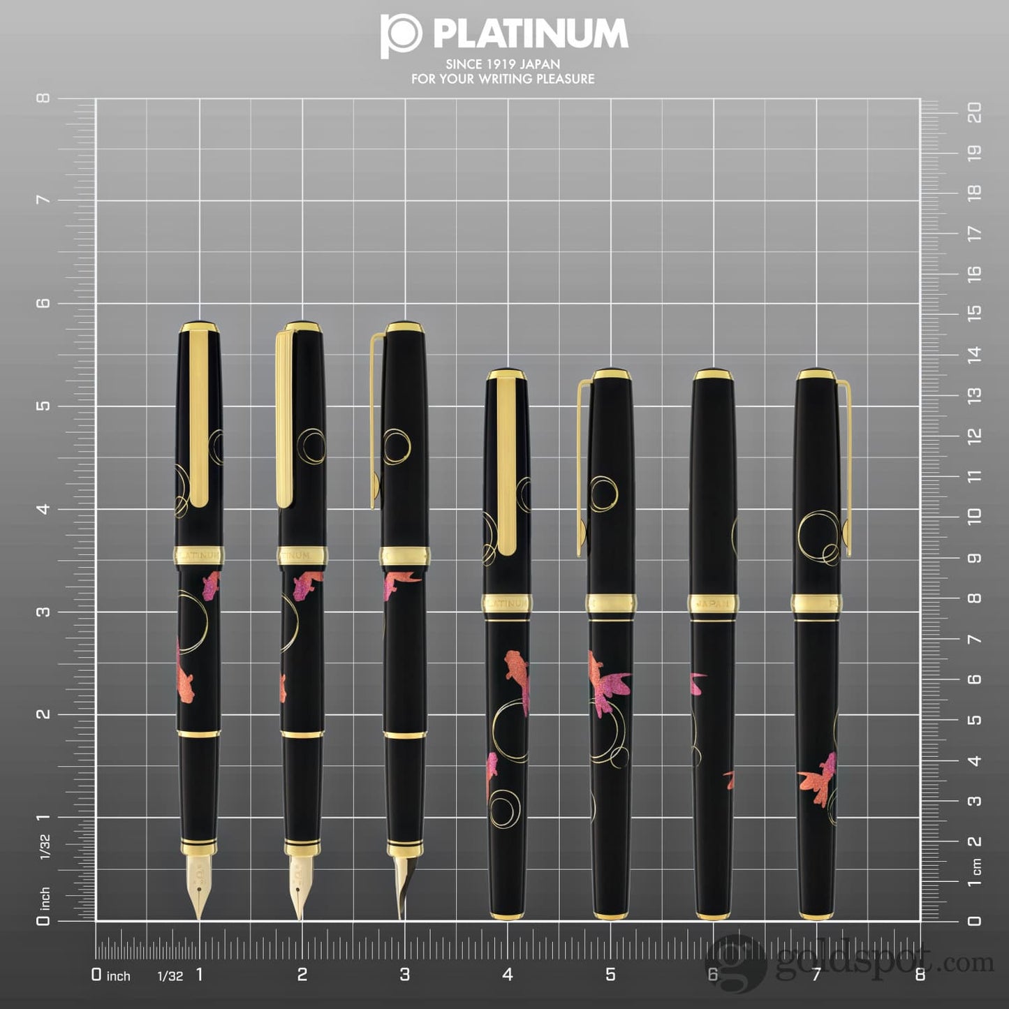 Platinum Classic Maki-e Fountain Pen with Gold Fish Design - 18K Gold Fountain Pen