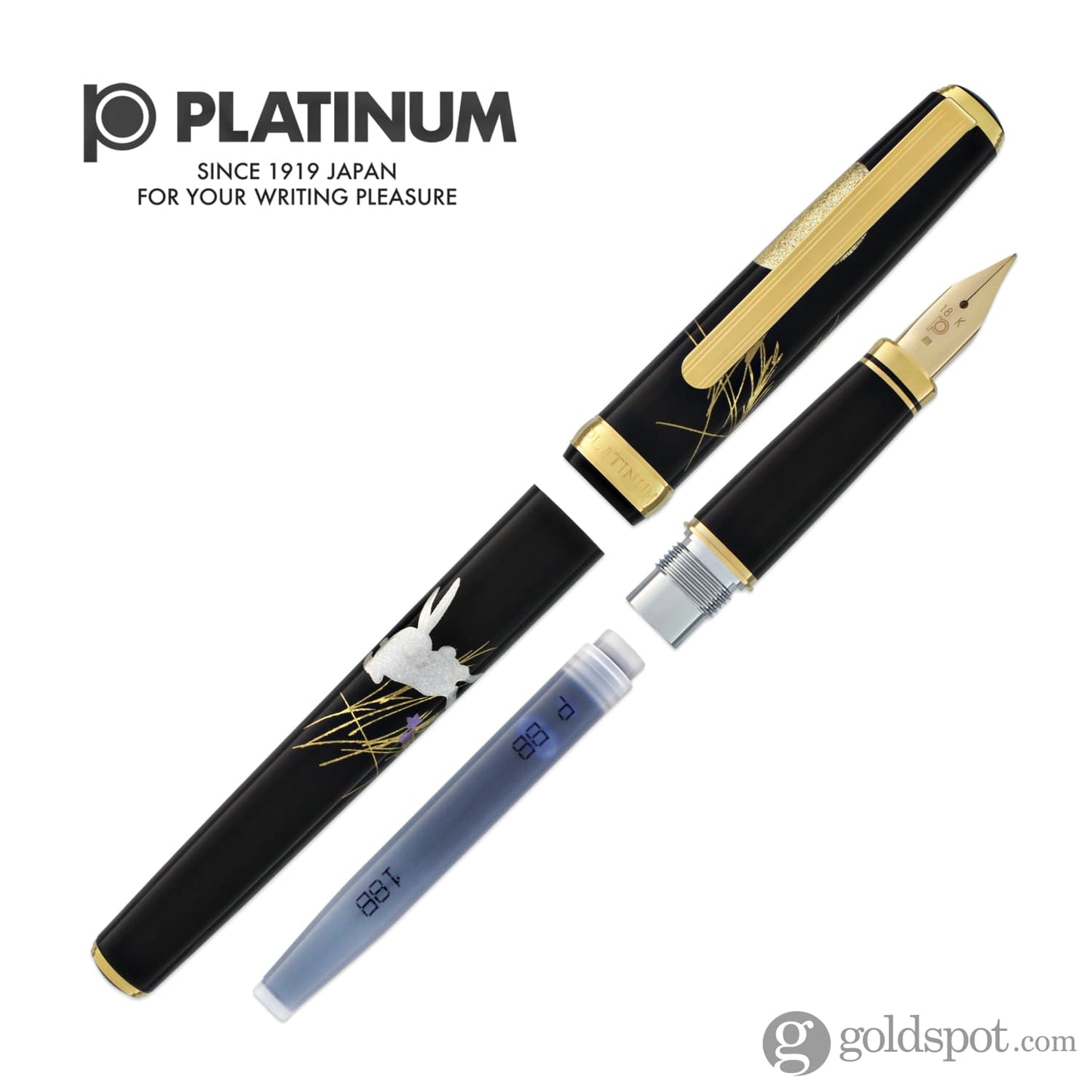 Platinum Classic Maki-e Fountain Pen with Moon and Rabbit Design - 18K Gold Fountain Pen