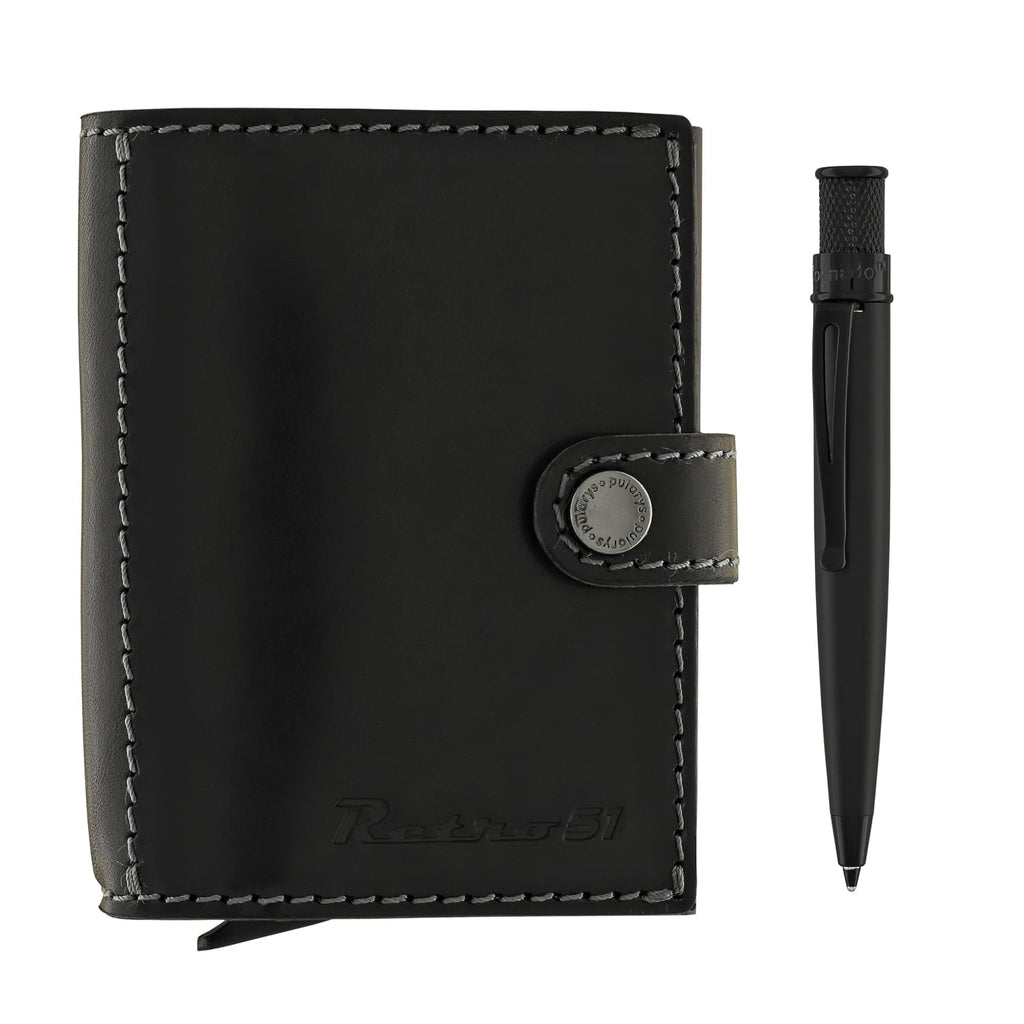 Retro 51 Polarys Modern Traveler Set Black Leather with Tornado Elite Stealth Ballpoint Pen Ballpoint Pens