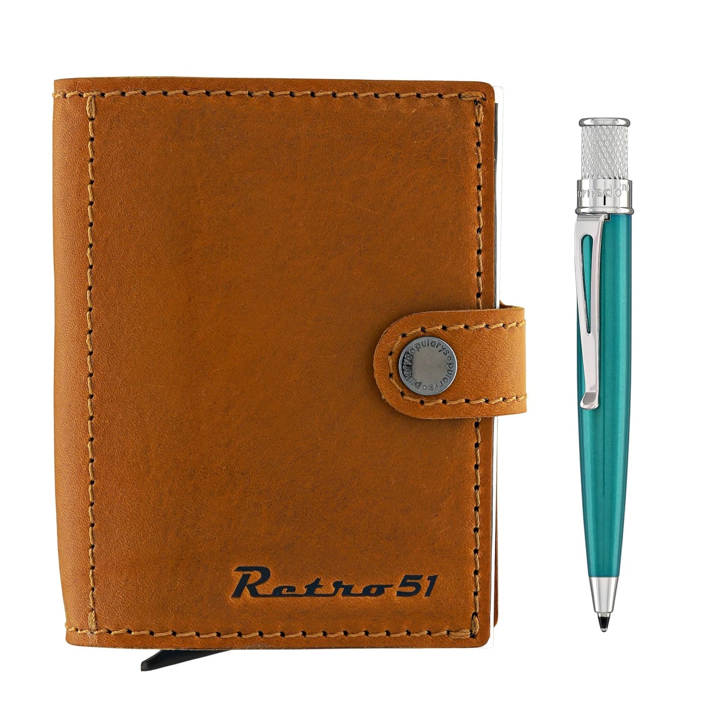 Retro 51 Polarys Modern Traveler Set Cognac Leather with Tornado Elite Turquoise Ballpoint Pen Ballpoint Pens