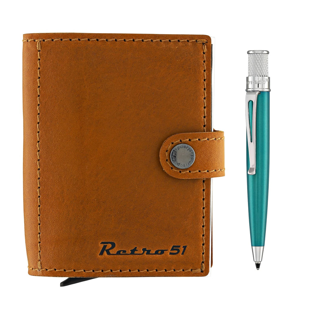 Retro 51 Polarys Modern Traveler Set Cognac Leather with Tornado Elite Turquoise Ballpoint Pen Ballpoint Pens