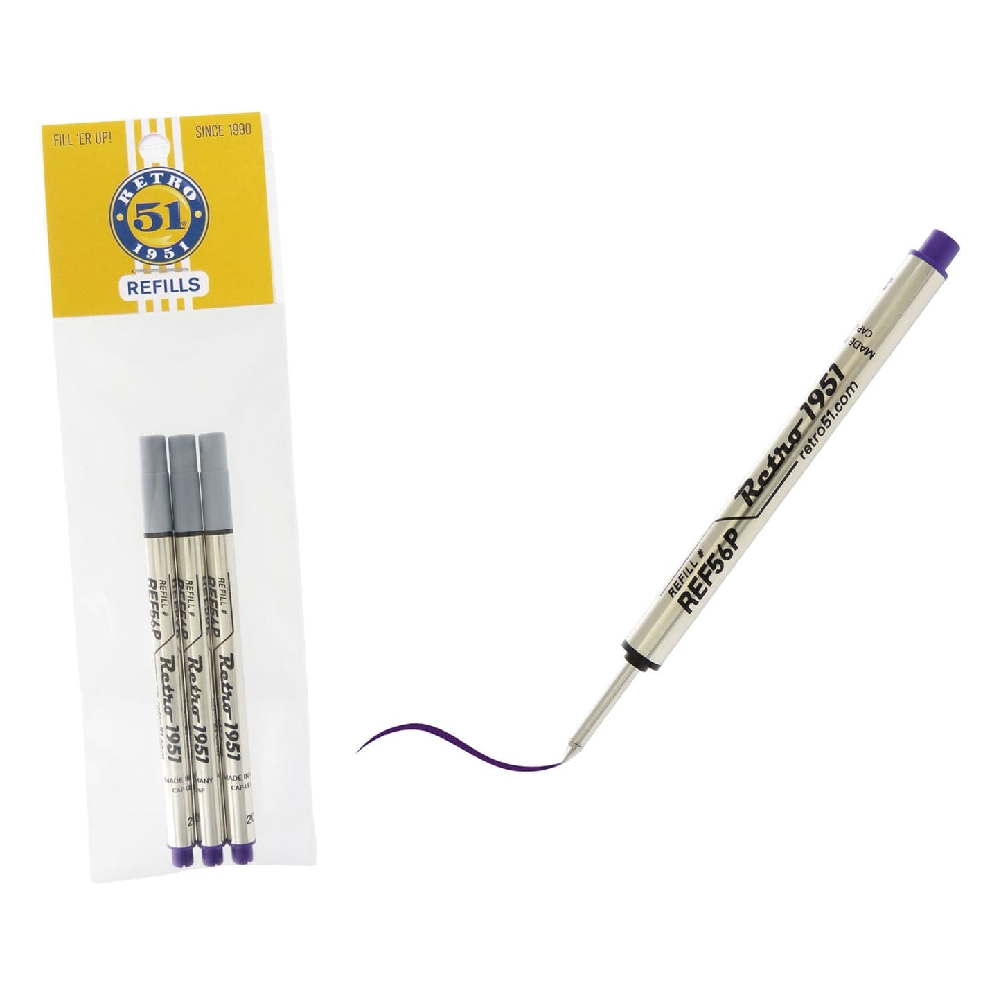 Retro 51 Retractable Rollerball Refill (3-Pack) in Purple for Tornado Pens Rollerball Refill