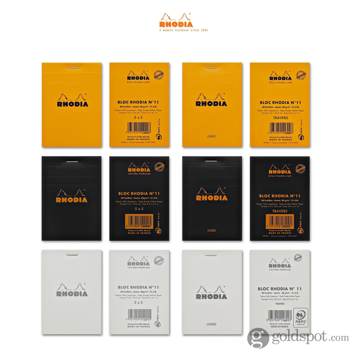 Rhodia No. 11 Staplebound 3 x 4 Notepad in Orange Notebooks Journals