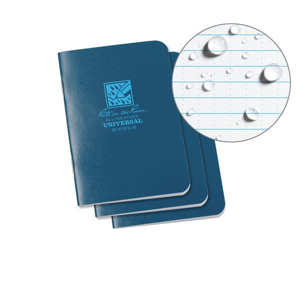 Rite In The Rain Weatherproof Stapled Mini Universal Notebook - Blue - 3 PACK Notepads