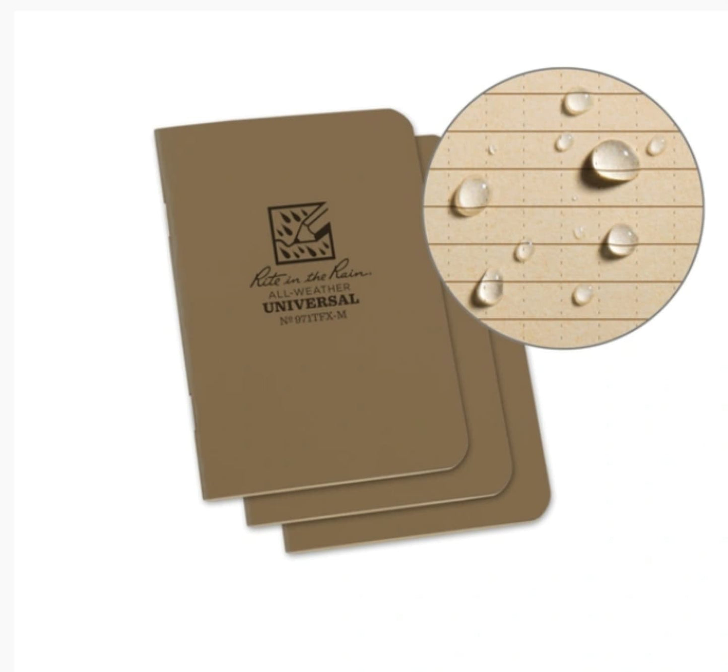 Rite In The Rain Weatherproof Stapled Mini Universal Notebook - Brown- 3 PACK Notepads