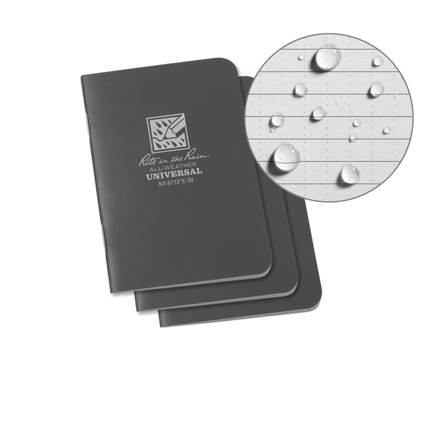 Rite In The Rain Weatherproof Stapled Mini Universal Notebook - Gray- 3 Pack Notepads