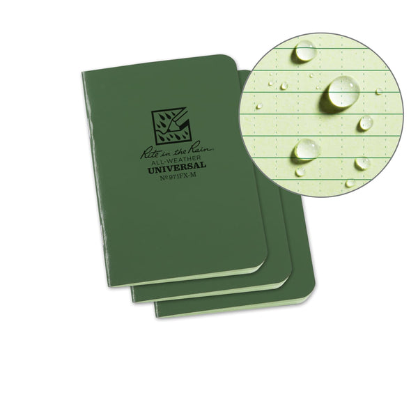 Rite In The Rain Weatherproof Stapled Mini Universal Notebook - Green- 3 Pack Notepads