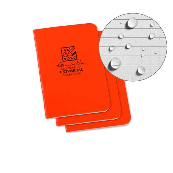 Rite In The Rain Weatherproof Stapled Mini Universal Notebook - Orange - 3 Pack Notepads