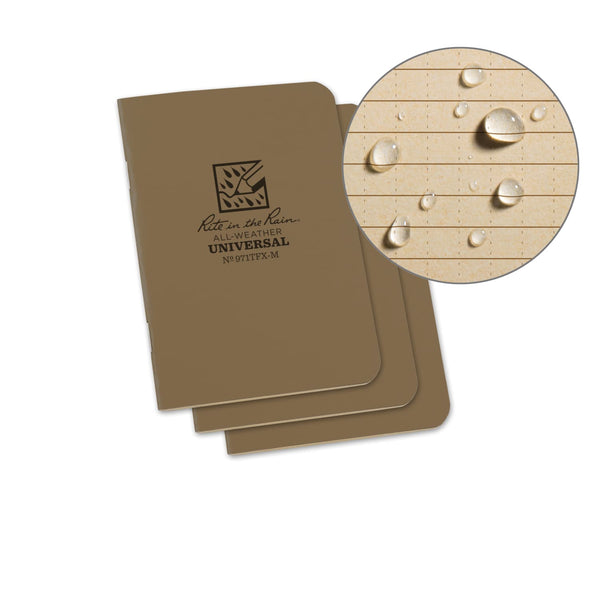 Rite In The Rain Weatherproof Stapled Mini Universal Notebook - Tan - 3 Pack Notepads