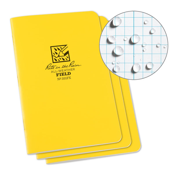 Rite In The Rain Weatherproof Stapled Mini Universal Notebook - Yellow- 3 PACK Notepads