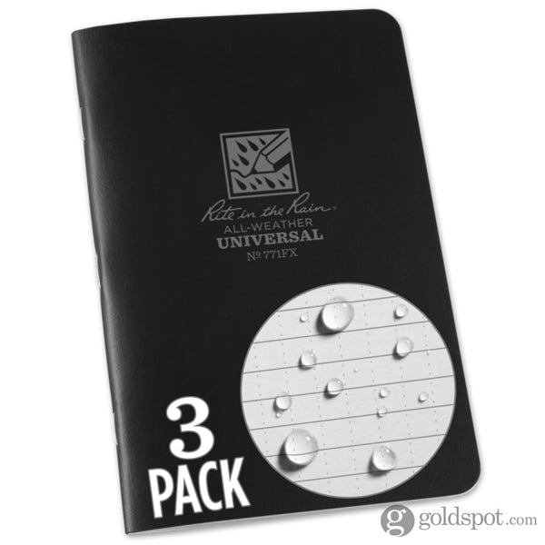 Rite In The Rain Weatherproof Stapled Notebook - FIELD FLEX - UNIVERSAL - BLACK - 3 PACK Notepads