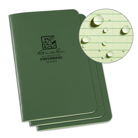 Rite In The Rain Weatherproof Stapled Universal Notebook - Field Flex- Green- 3 Pack