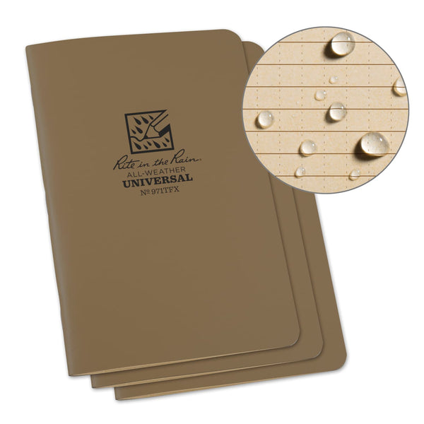 Rite In The Rain Weatherproof Stapled Universal Notebook - Field Flex - Tan- 3 Pack Notepads