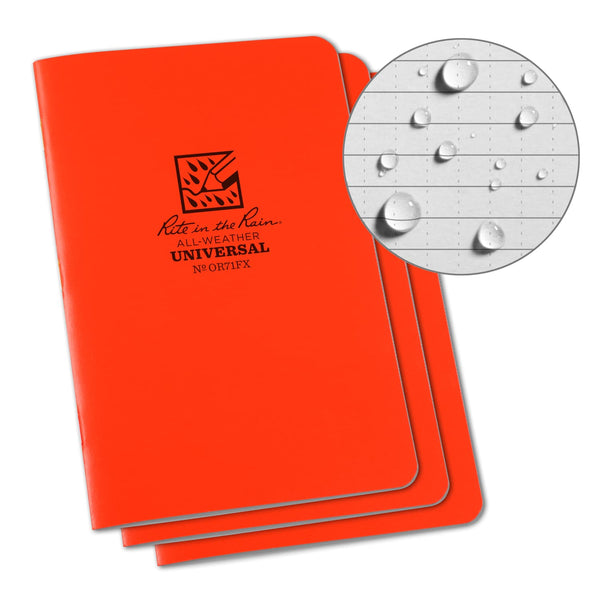 Rite In The Rain Weatherproof Stapled Universal Notebook - Orange - 3 Pack Notepads