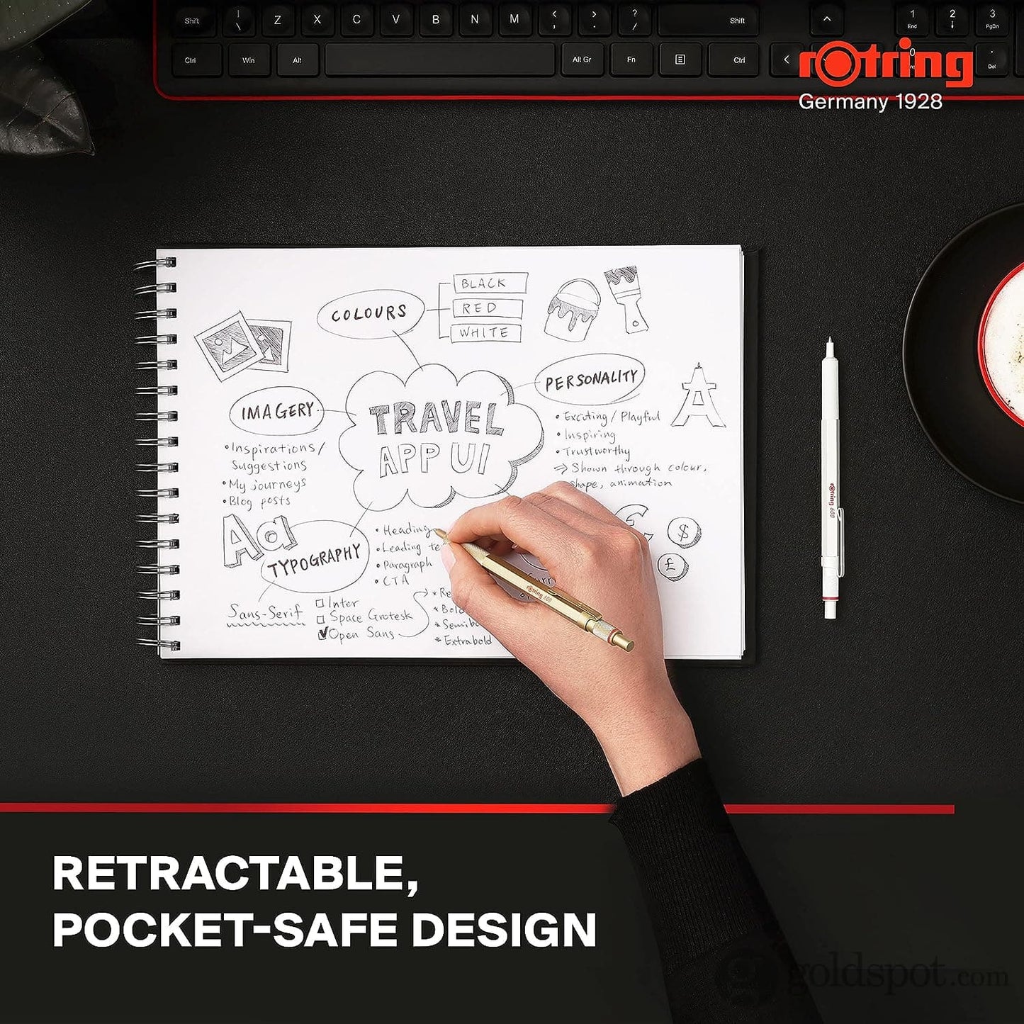 Rotring 600 Series Ballpoint Pen in Gold Ballpoint Pens