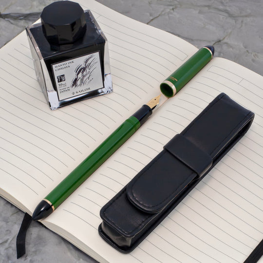 Sailor Compass Fude De Mannen Calligraphy Fountain Pen in Dark Green - 55 Degree Fude