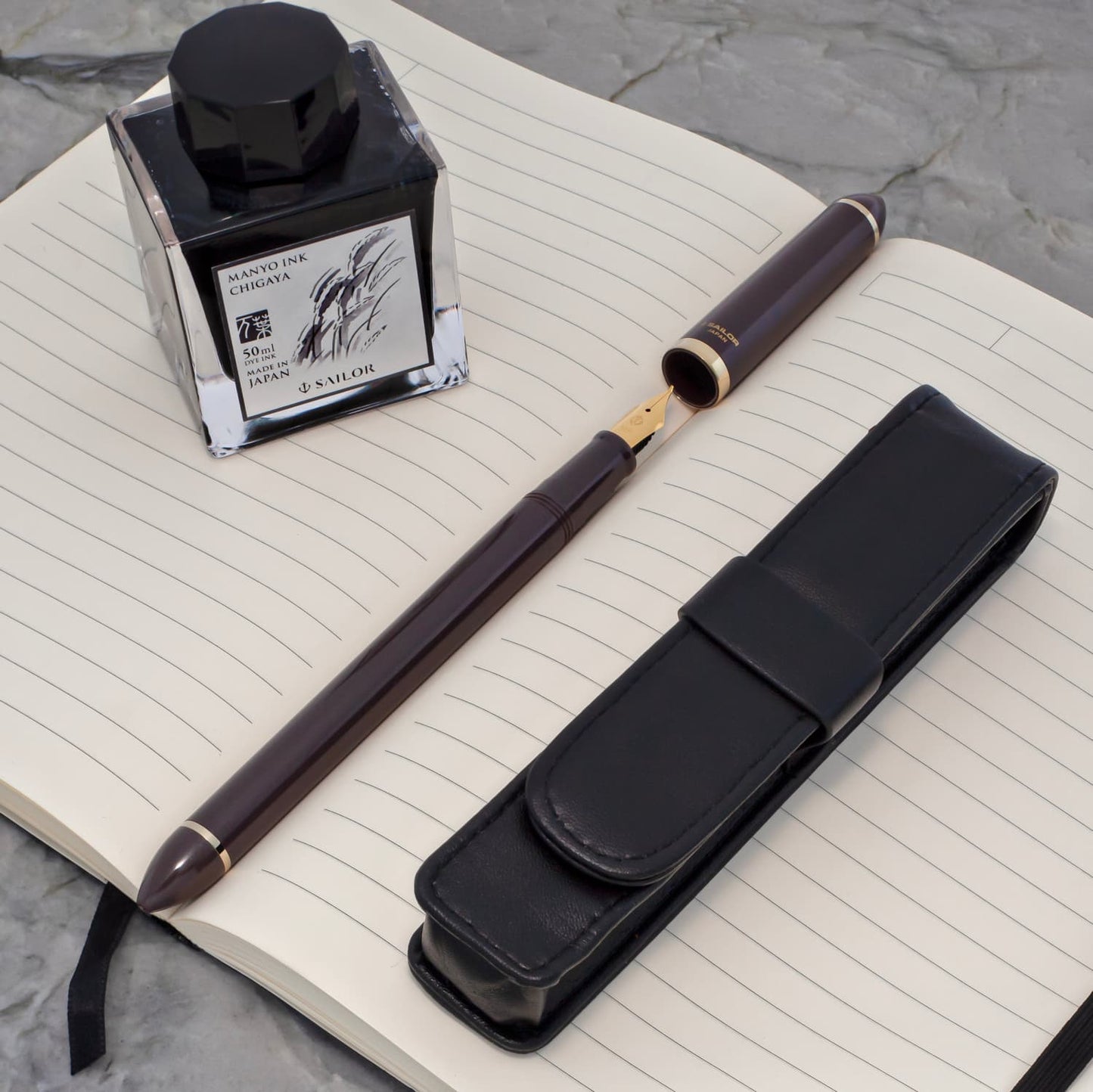 Sailor Compass Fude De Mannen Calligraphy Fountain Pen in Pearl Brown - 40 Degree Fude Calligraphy Pens