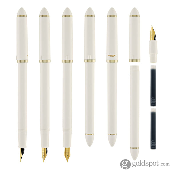Sailor Compass Fude De Mannen Calligraphy Fountain Pen in Pearl White - 40 Degree Fude Calligraphy Pens