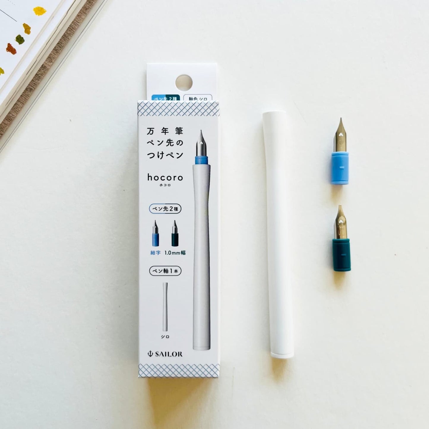 Sailor Compass Hocoro Dip Pen Set in White with Fine Nib and 1.0mm Calligraphy Nib Bottled Ink