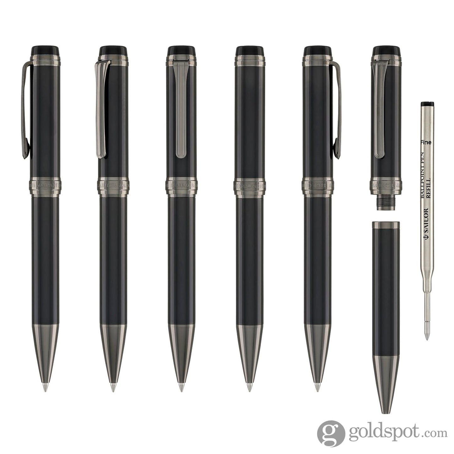 Sailor Cylint Ballpoint Pen in Black Stainless Steel with Black