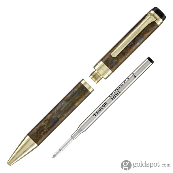 Sailor Cylint Ballpoint Pen in Brown Patina Hanmon-Kujiyaku with Gold IP Trim Ballpoint Pens