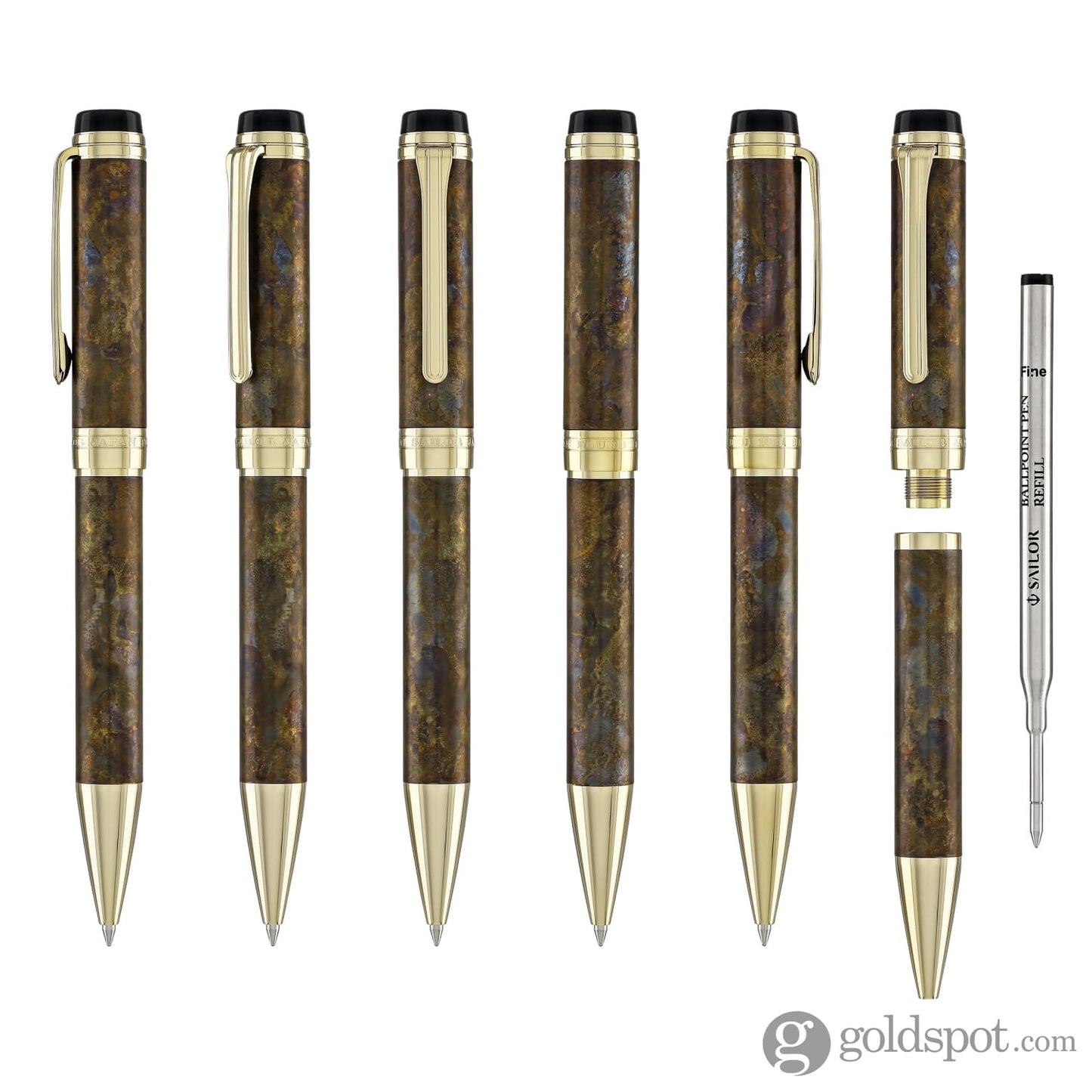 Sailor Cylint Ballpoint Pen in Brown Patina Hanmon-Kujiyaku with Gold IP Trim Ballpoint Pens