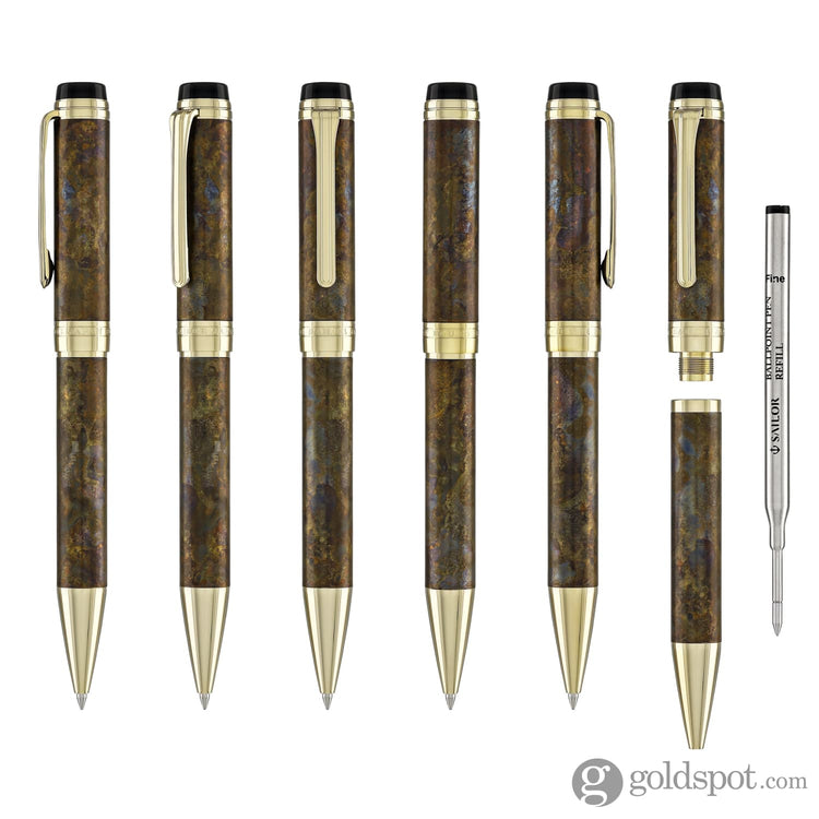 Sailor Cylint Ballpoint Pen in Brown Patina Hanmon-Kujiyaku with Gold IP Trim Ballpoint Pens
