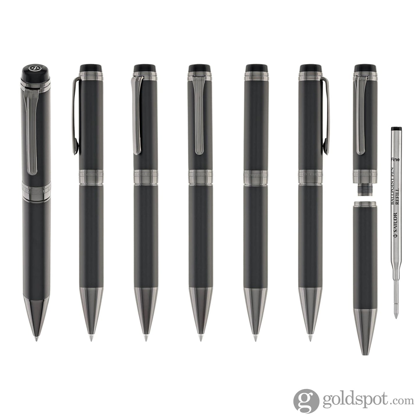Sailor Cylint Ballpoint Pen in Matte Black Stainless Steel with Black Ion Trim Ballpoint Pens