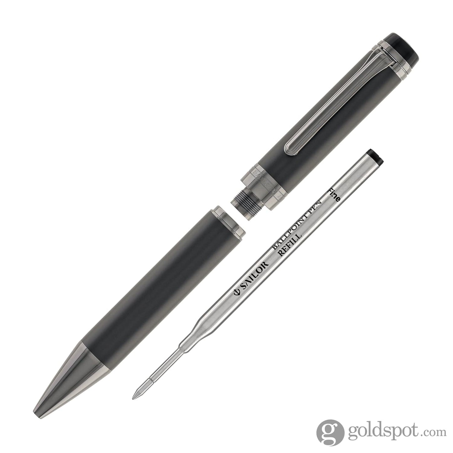 Sailor Cylint Ballpoint Pen in Matte Black Stainless Steel with Black Ion Trim Ballpoint Pens