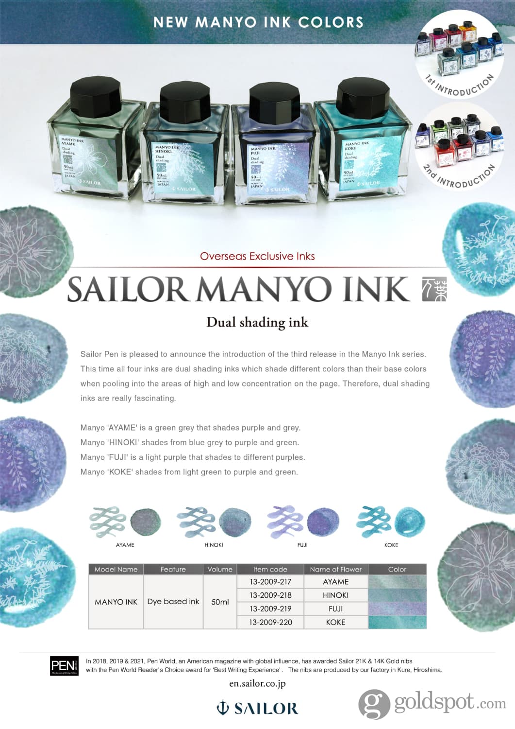 Sailor Manyo Bottled Ink in Ayame (Gray - Green) - 50 mL