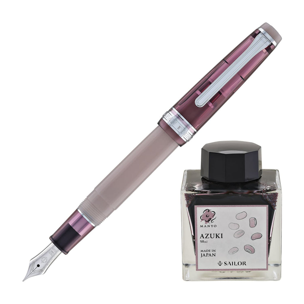 Sailor Pro Gear Slim Fountain Pen in Manyo #3 Series Red Bean - 14K Gold Nib and Azuki Bottled Ink - 50mL Fountain Pen