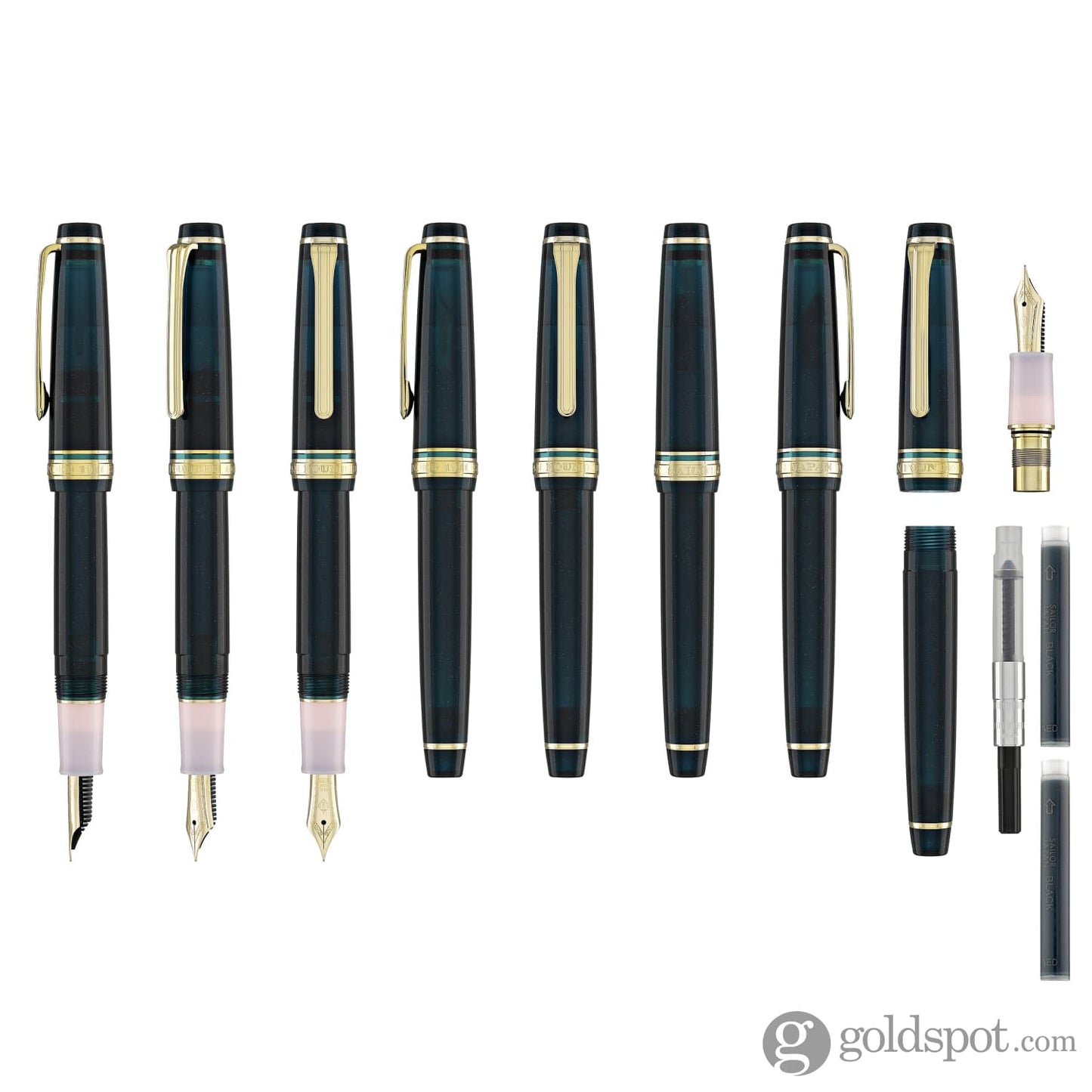 Sailor Pro Gear Slim Shikiori Sansui Fountain Pen in Summer - Komakusa with Gold Trim - Medium Fine Point Fountain Pens