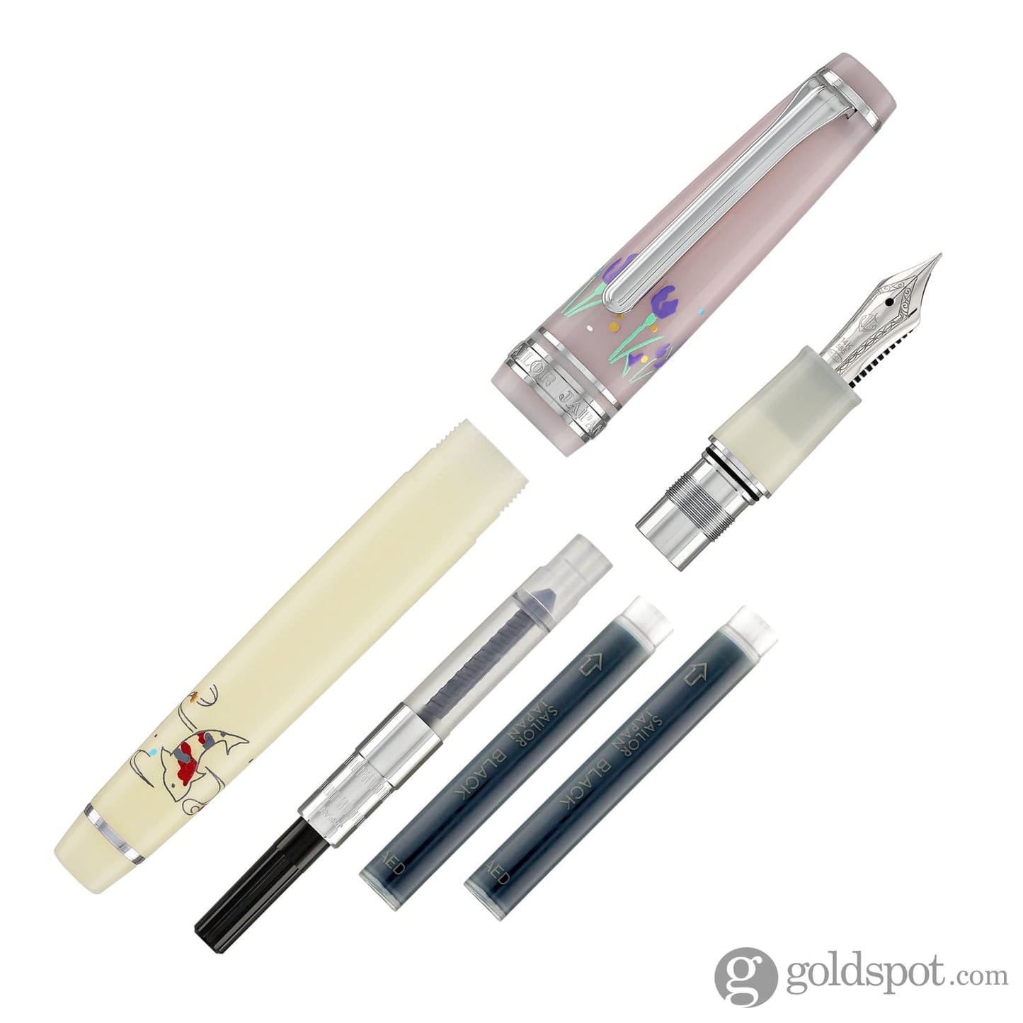 Sailor Professional Gear Slim ’Princess Raden’ Fountain Pen in Princess Shirotae with Silver Trim - 14K Gold