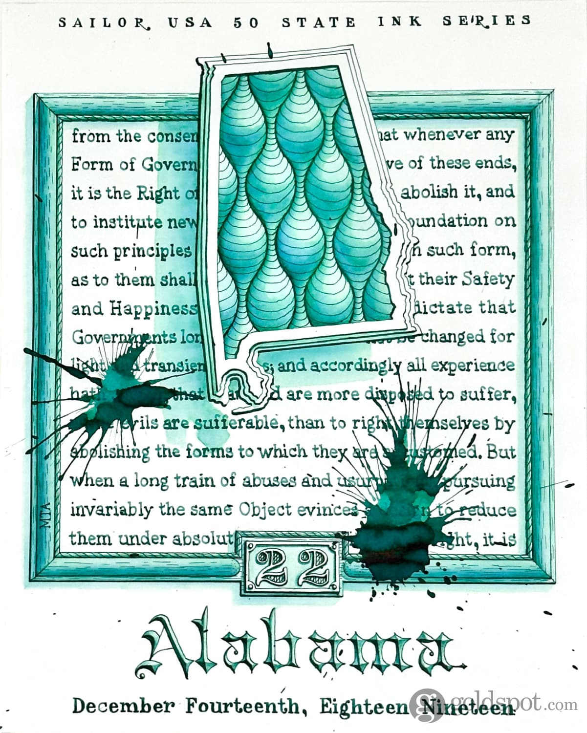 Sailor USA State Bottled Ink in Alabama (Collard Green) - 20 mL Bottled Ink