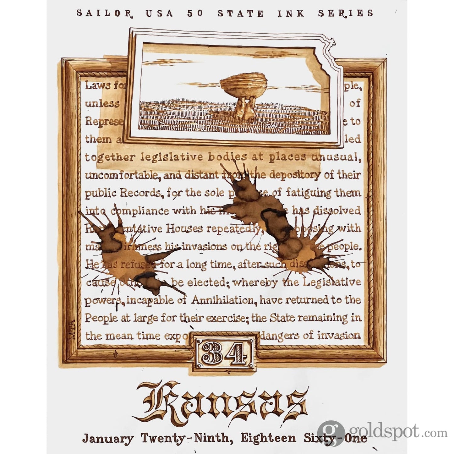 Sailor USA State Bottled Ink in Kansas (Golden-Yellow) - 20 mL Bottled Ink