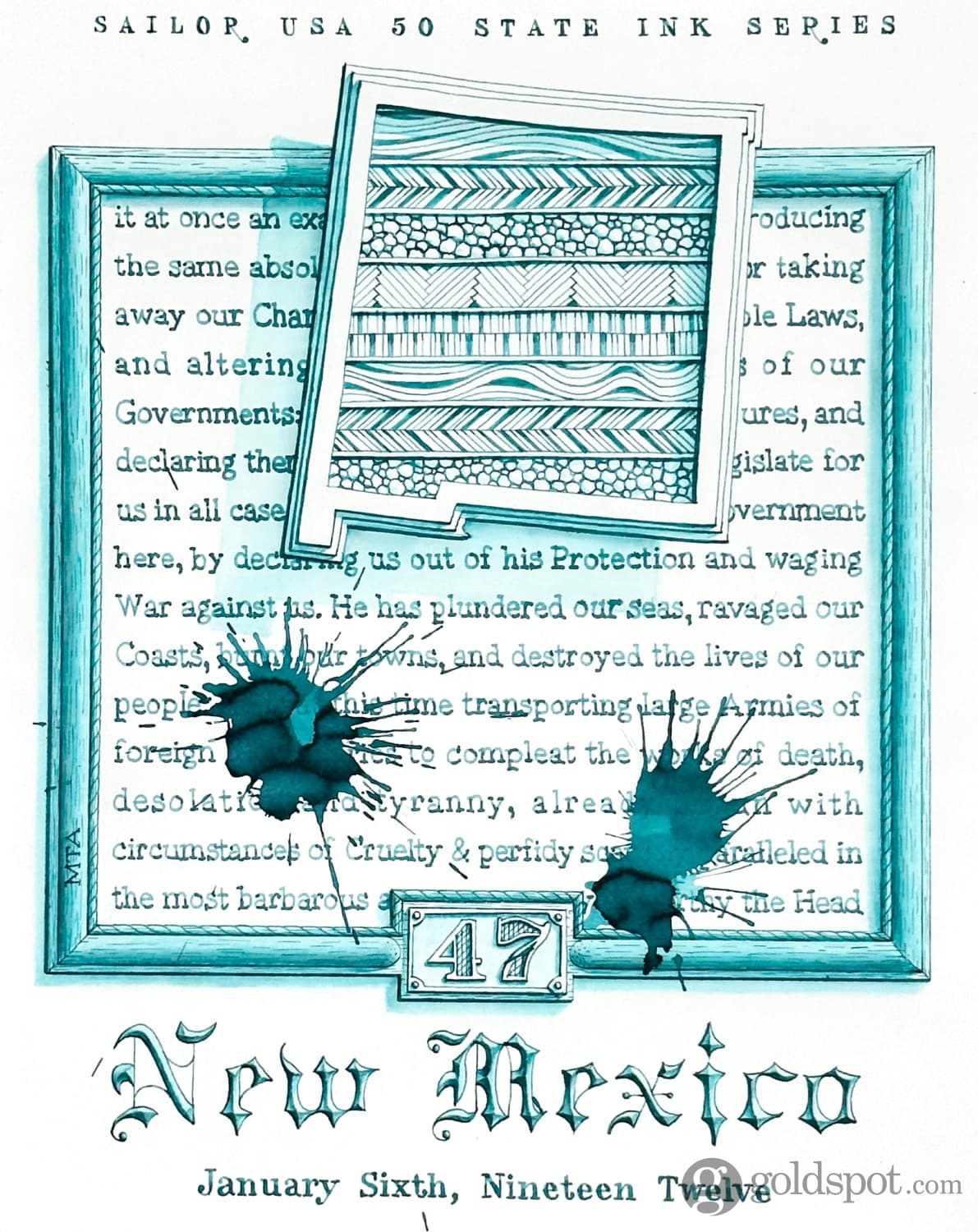 Sailor USA State Bottled Ink in New Mexico (Turquoise Blue) - 20 mL Bottled Ink